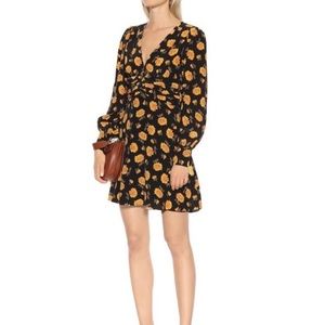 Veronica Beard Black Silk Sunflower Print Mini Dress